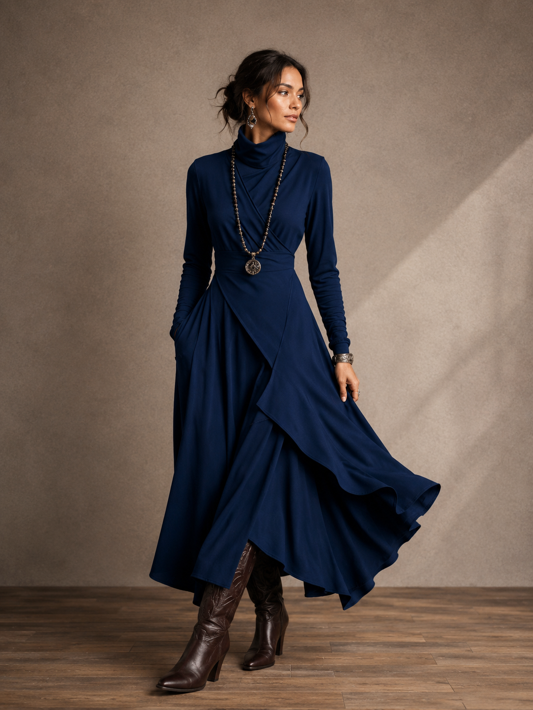 ROBE ADÈLE LONGUE À COL ROULÉ