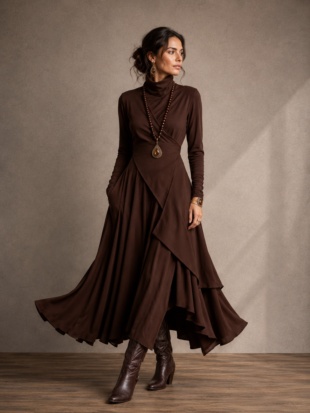 ROBE ADÈLE LONGUE À COL ROULÉ