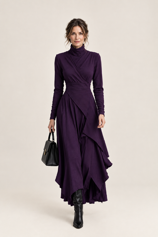 Robe Adèle Longue à Col Roulé