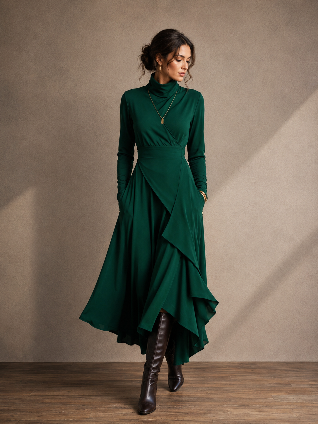 ROBE ADÈLE LONGUE À COL ROULÉ
