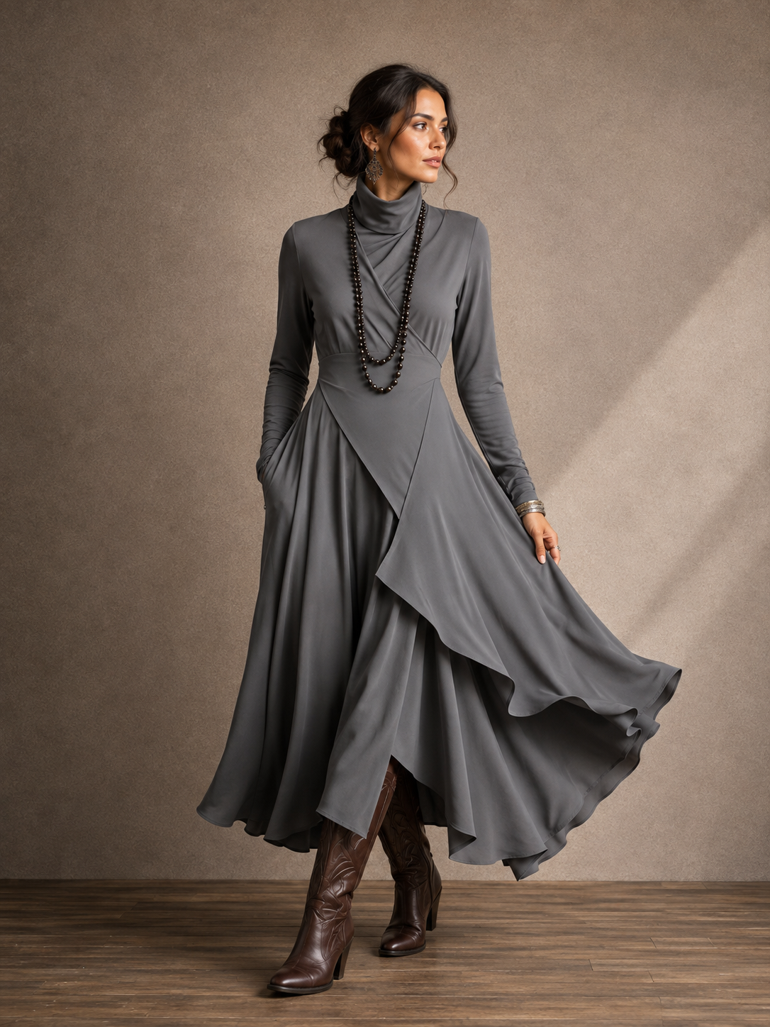 ROBE ADÈLE LONGUE À COL ROULÉ