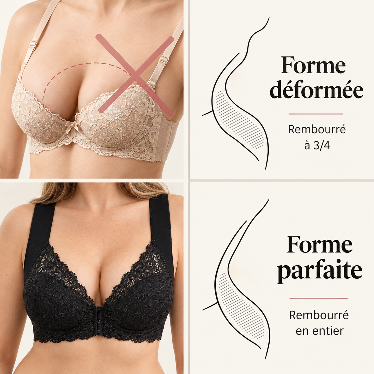 (Pack de 3) Soutien-Gorge Sans Armatures à Fermeture Frontale